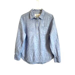Tommy Bahama Coastalina Linen Popover Shirt Blue Long Sleeve Button Womans Med